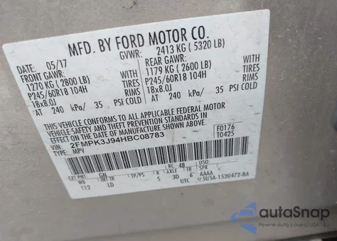 2017 Ford Edge Sel z USA, uszkodzony, nr VIN 2FMPK3J94HBC08783